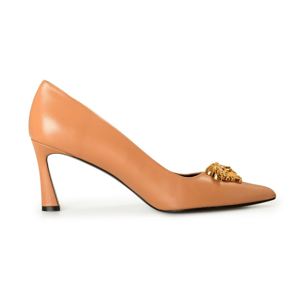 Versace Women's Gold Medusa Brown 100% Leather Heeled Pumps Shoes US 11 IT 41 - Picture 4 of 8